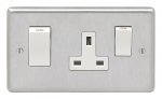 Eurolite SSS45ASWASW Stainless steel 45A switch with 13A socket, Satin Stainless Steel, White rockers