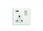 Eurolite ECW1USBW Concealed 3mm 1 gang USB socket, Matt White