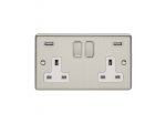 Eurolite EN2USBSSW Enhance Decorative 2 gang USB Socket, Satin Stainless