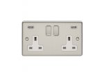 Eurolite EN2USBSSW Enhance Decorative 2 gang USB Socket, Satin Stainless