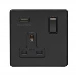 Eurolite ECMB1USBB Concealed 3mm 1 gang USB socket, Matt Black