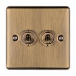 Eurolite ENT2SWABB Enhance Decorative 2 gang toggle switch, Antique Brass