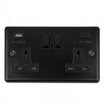 Eurolite EN2USBCMBB Enhance Decorative 2 gang 13A Switched Socket with USB C, Matt Black