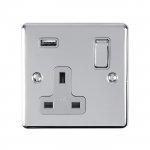 Eurolite EN1USBPCG Enhance Decorative 1 gang USB Socket, Polished Chrome