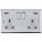 Eurolite EN2USBPCG Enhance Decorative 2 gang USB Socket, Polished Chrome