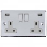 Eurolite EN2USBPCG Enhance Decorative 2 gang USB Socket, Polished Chrome