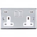 Eurolite EN2USBPCW Enhance Decorative 2 gang USB Socket, Polished Chrome