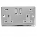 Eurolite EN2USBCPCG Enhance Decorative 2 gang 13A Switched Socket with USB C, Polished Chrome