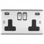 Eurolite EN2USBSSB Enhance Decorative 2 gang USB Socket, Satin Stainless