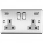 Eurolite EN2USBSSG Enhance Decorative 2 gang USB Socket, Satin Stainless