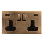 Eurolite AB2USBB Concealed 3mm 2 gang USB socket, Antique Brass