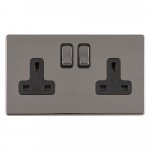 Eurolite ECBN2SOB Concealed 3mm 2 gang 13A Dp switched socket, Black Nickel