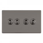 Eurolite ECBNT4SW Concealed 3mm 4 gang 10A 2Way Toggle switch Plate, Black Nickel