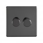 Eurolite ECBN2DLED Concealed 3mm 2 gang LED Push On Off 2Way dimmer, Black Nickel