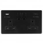 Eurolite ECMB2USBCB Concealed 3mm 2 gang 13A switched socket with USB C, Matt Black