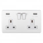 Eurolite ECW2USBW Concealed 3mm 2 gang USB socket, Matt White