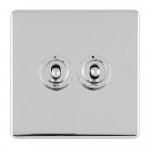 Eurolite ECPCT2SW Concealed 3mm 2 gang 10A 2Way Toggle switch Plate, Polished Chrome