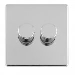 Eurolite ECPC2DLED Concealed 3mm 2 gang LED Push On Off 2Way dimmer, Polished Chrome