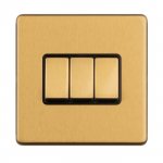 Eurolite ECSB3SWB Concealed 3mm 3 gang 2Way switch, Satin Brass