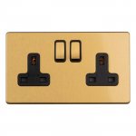 Eurolite ECSB2SOB Concealed 3mm 2 gang 13A switched socket, Satin Brass