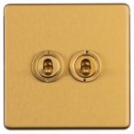 Eurolite ECSBT2SW Concealed 3mm 2 gang 2 Way Toggle switch, Satin Brass