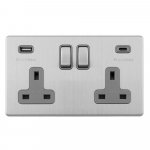 Eurolite ECSS2USBCG Concealed 3mm Concealed 3mm 2 gang USB C socket, Stainless Steel