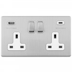 Eurolite ECSS2USBCW Concealed 3mm Concealed 3mm 2 gang USB C socket, Stainless Steel