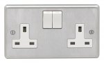 Eurolite SSS2SOW Stainless steel 2 gang 13A DP socket, Satin Stainless Steel, White rockers