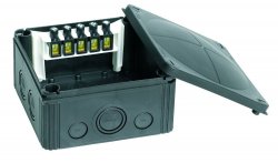 WISKA 10062215 COMBI 1010/5 BK junction box, 140 x 140 x 82mm , black, plastic, wtih terminal block