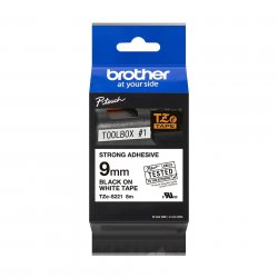 Brother TZe-S221 Labelling Tape Cassette  Black on White Strong Adhesive, packaging