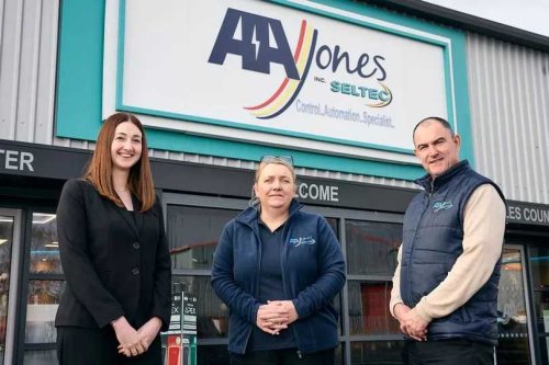From left: Rebecca Pickering of Mercia; Sam Lomax & Andy Moulds of AA Jones Electric