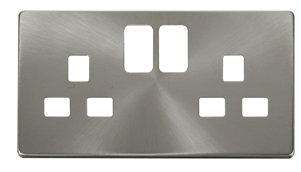 CLICK SCP436BS DEFINITY Brushed Stainless 13A 2 Gang Switched Socket Outlet  Cover Plate